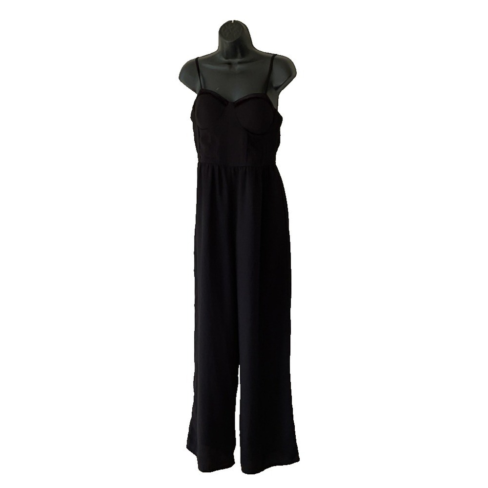 Band of Gypsies Black Jumpsuit Sz M Wide Leg Pockets‎ Sweetheart Halter Bustier